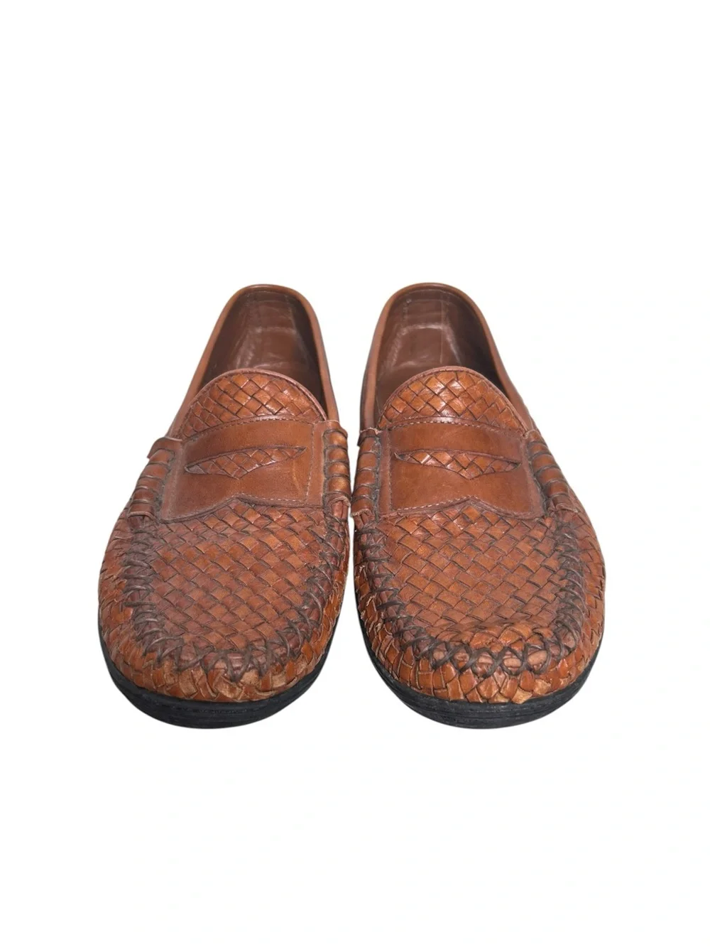 Allen Edmonds Men’s Norwalk Brown Leather Woven Basket Weave Penny Loafers 11 EE